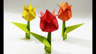 How to make Origami Tulip Flower Easy Paper Flowers  Origami Flower Easy  Craftastic [upl. by Eidnalem638]