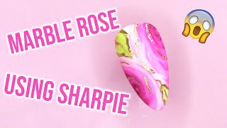 Easy Marble Nails Using Sharpie  A Marble Rose [upl. by Annavaj115]