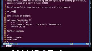 Vim Tutorial  Moving to Matching Braces [upl. by Kired]