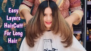 Long layers haircut at home  Step by step long layered haircut tutorial [upl. by Eeryn641]