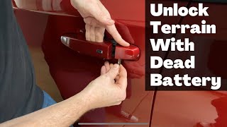 How To Unlock 2018  2023 GMC Terrain With Dead Battery  Manually Open Remote Key Fob Wont Work [upl. by Vokaay]