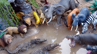 Safari Wild Animals in the Sand Box Watering Hole  Learning Animals Names For Kids [upl. by Neivad]