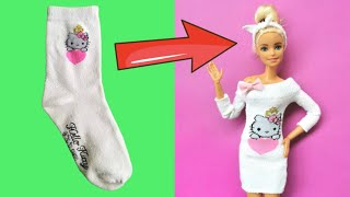 How to Make BARBIE Dress with Socks  DIY Barbie Clothes Hacks [upl. by Jaquiss]