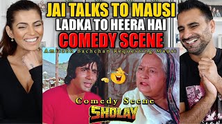 SHOLAY  Best Comedy Scene REACTION  Jai talks to Mausi  Amitabh Bachchan  Dharmendra [upl. by Lateehs]