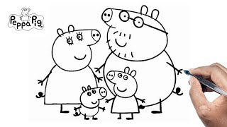 How To Draw Peppa Pig Family Drawing Step By Step Tutorial  Peppa Pig Drawing  Pig Family Drawing [upl. by Elmaleh]