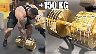 LAS MANCUERNAS MÁS PESADAS DEL MUNDO  Culturista Levanta Mancuernas de 150 kg en el Gimnasio [upl. by Gut]