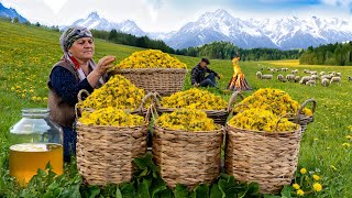 🌶 Natures Sweetness Preparing Dandelion Syrup in the Mountains  ASMR video [upl. by Slaby]