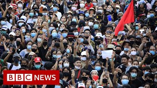 Thai protesters confront royals in Bangkok visit  BBC News [upl. by Oicneconi]