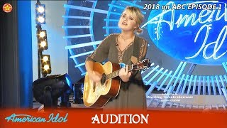 Maddie Poppe Impresses with quotRainbow Connectionquot Golden Ticket Audition American Idol 2018 Episode 1 [upl. by Ellerrad]