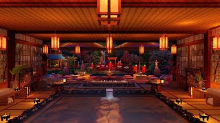 Japanese Onsen ASMR Ambience 🌿🌛 Relaxing Spa Sounds For Sleep Relax Or Focus In A Japanese Garden [upl. by Ardnuas]