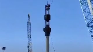 DIESEL HAMMER DD 180 INSTALLING SPUN PILE FOR JETTY WITH KOBELCO CRAWLER CRANE 7450 [upl. by Oina242]