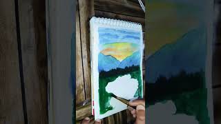 Easy landscape painting art drawing artist landscape viralvideo shorts [upl. by Esyli]