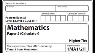 NOVEMBER 2017 OFFICIAL Edexcel 91 Paper 2 GCSE Maths Higher calculator Paper 2 FULL walkthrough [upl. by Franckot292]