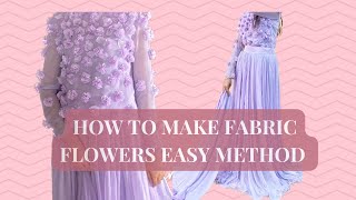 How to make fabric flower for dresses easy method fabric flower making from out of waste cloth [upl. by Emeline]