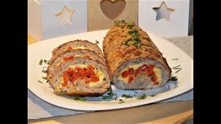 Rulada de carne tocata cu ardei si cascaval  Red bell pepper and cheese stuffed meatloaf [upl. by Richman]