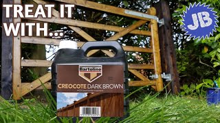 Using Bartoline Dark Brown Creocote  Oil based wood treatment on a gate and posts [upl. by Bo952]