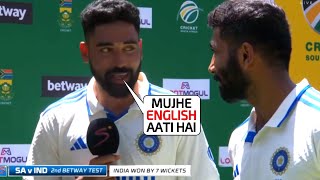 Awkward moment between M Siraj and Jasprit Bumrah during POM English interview  Ind vs SA 2nd test [upl. by Aimej]