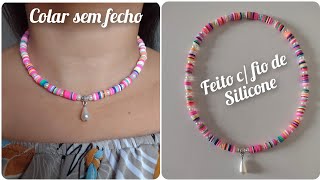 Colar sem fecho c disco de fimo pérolas e fio de silicone canaldaetienebrandao1118 [upl. by Ettelrahc]