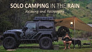 SOLO CAMPING in the Rain  Car camping Jeep Wrangler overland Tarp Shelter Relaxing  SoC Ep 10 [upl. by Jos]