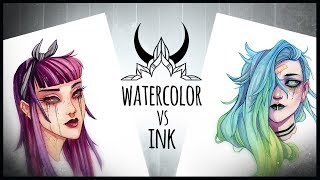 Watercolor VS India Ink ☾ Painting Pros  Cons [upl. by Nhguavoj]