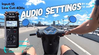 Comparing Tascam DR05X Riding Audio Input  Low Cut Settings  Piaggio Liberty 150S [upl. by Elleinad704]