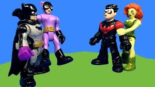 Imaginext Catwoman Creates Drama With Poison Ivy and Nightwing Toy Video [upl. by Ecirtel150]