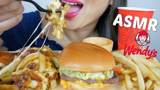 ASMR Wendys Davids singles burger bacon poutine amp Chocolate Frosty NO TALKING  NE Lets Eat [upl. by Nilrem]