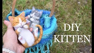 DIY Needle Felt Cute Sleeping Kitten  cat Tutorial  craft project [upl. by Crean]