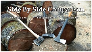 Chopper 1 Splitting Axe vs 8 lb Splitting Maul and Fiskars X25 Splitting Axe [upl. by Mureil593]