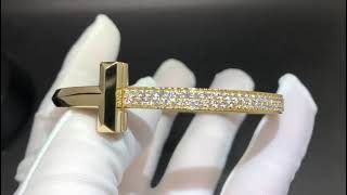 Tiffany T 18k Yellow Gold Pave Diamonds T1 Wide Hinged Bangle Bracelet [upl. by Loeb]