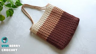 🧶Super Easy DIY Crochet Bag  Crochet Tote Bag  Amazing 3 Tones Shoulder Bag  ViVi Berry Crochet [upl. by Ttik708]