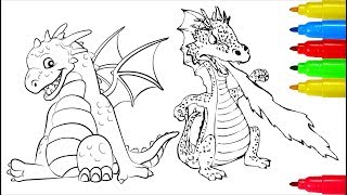 Dragons Coloring Pages  Colouring Pages For Kids With Colored Markers [upl. by Fellows899]