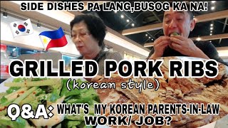 KOREAN FAMILY ENJOYS GRILLED PORK RIBS  WHATs MY KOREAN PARENTSINLAW WORK   KORFIL FAMILY [upl. by Annaiel]