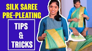 3 நிமிடத்தில் பட்டு புடவையை கட்டலாம் 😲 Silk Saree PrePleating Tutorial  Ironing amp Folding Tips [upl. by Siocnarf]