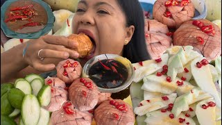 ASMR SOUR GREEN MANGO SANTOL  AMBARELLA WITH SPICY GINAMOS ANG BAGOONG MUKBANG [upl. by Enywtna15]