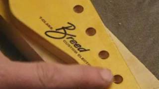 One Piece NeckBody Build Part 15 Applying decal to headstock [upl. by Ailama870]