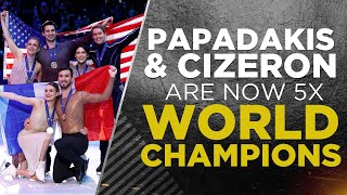 Papadakis amp Cizeron set record dance score at worlds Hubbell amp Donohue silver Chock amp Bates bronze [upl. by Eyeleen]