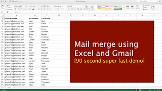 Mail merge with Excel and Gmail 90 second demo [upl. by Eirrot]