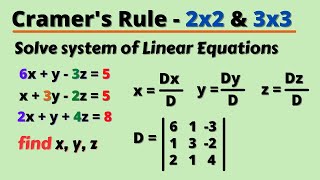 Cramers rule  System of Linear Equations  Determinants  Solution of linear equation [upl. by Nawor23]