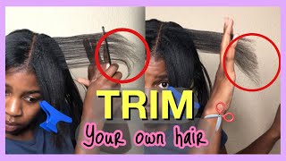 Trimming My Split Ends DIY  Relaxed Hair ✂️ [upl. by Lennahs]