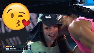 Australian Open 2020 Nadal hits ball girl kisses her and gifts her his headband [upl. by Nae]