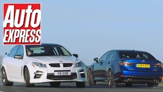 Lexus GS F vs Vauxhall VXR8 mighty V8 saloon track battle [upl. by Adnek]