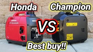 Honda eu2000I VS Champion 2000 Inverter generator Test Sound Load more [upl. by Auof214]