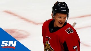 Brady Tkachuk Breaks Family Record By Scoring Fastest First NHL Goal [upl. by Ciapas]