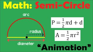 SEMI CIRCLE Area amp Perimeter  Math Animation [upl. by Amilb]