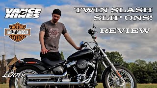 LOUD Vance amp Hines Twin Slash Slip Ons Sound and Review on HarleyDavidson Softail Standard 107 [upl. by Riaj759]