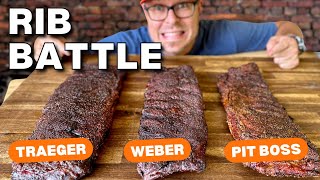 3 Racks of RIBS 3 PELLET GRILLS  ULTIMATE RIB BATTLE  Traeger VS Weber VS Pit Boss [upl. by Bratton]