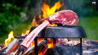 The Perfect Tomahawk Steak  Cast Iron Skillet over Fire [upl. by Eachelle]