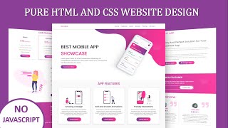 How To Make Responsive App Landing Page Website Design Using Pure HTML And CSS Only  Step By Step [upl. by Spielman]