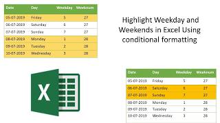 Highlight Weekdays and Weekends Using Conditional Formatting in Excel [upl. by Rebeca701]